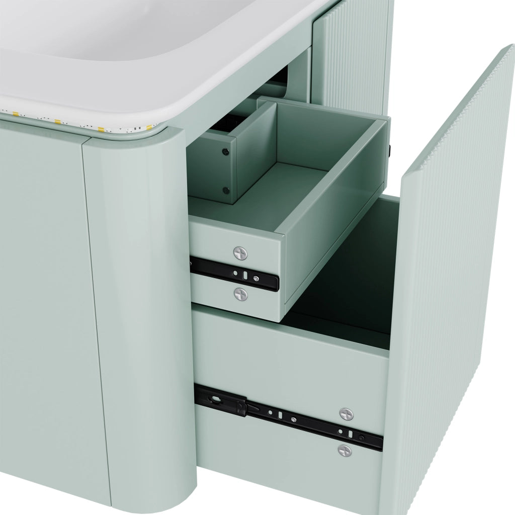 Mobile sottolavabo sospeso con lavabo integrato, struttura verticale, MDF laccato verde 80,5 × 47,5 × 51 cm