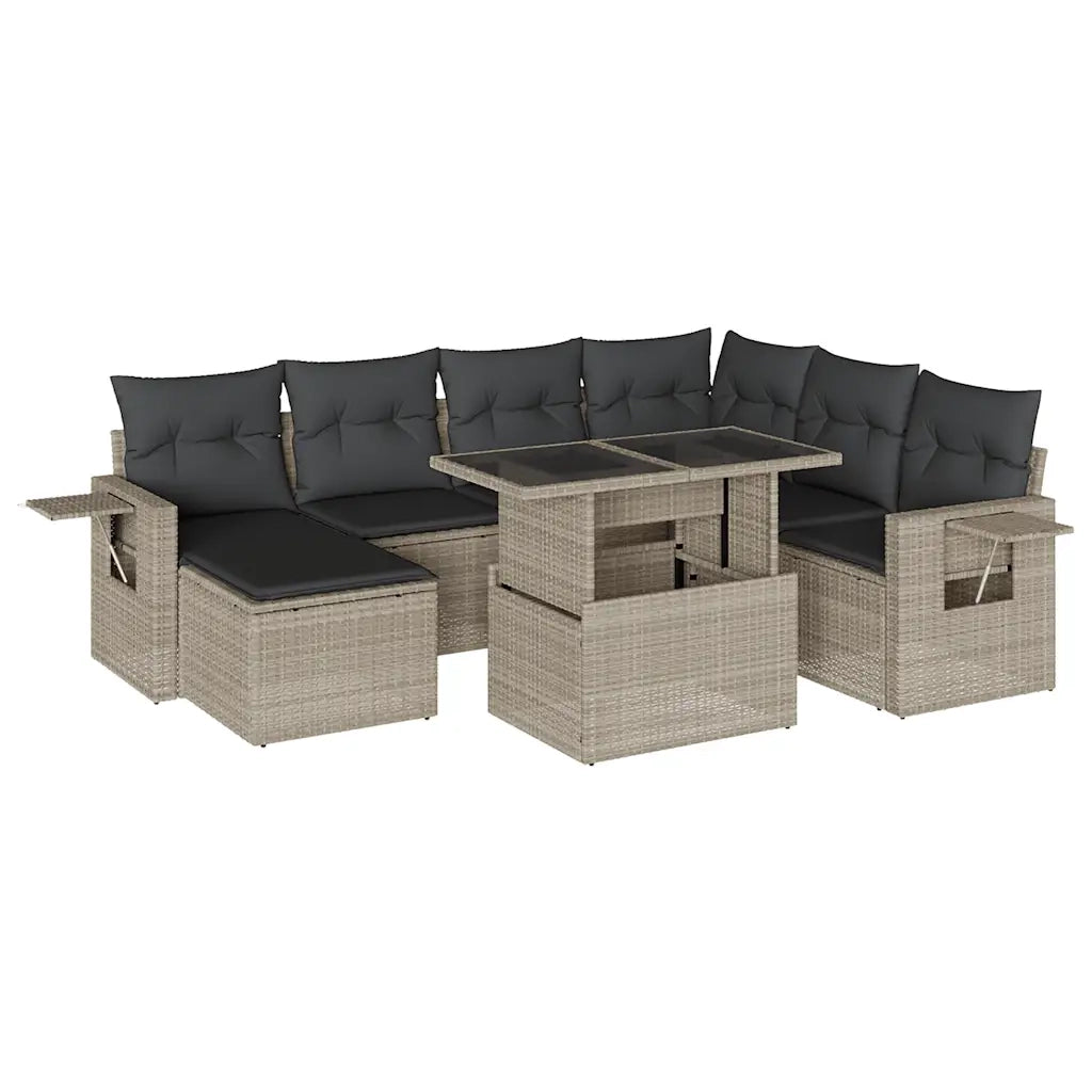 Set Divano da Giardino 8pz con Cuscini Grigio Chiaro Polyrattan 3268072