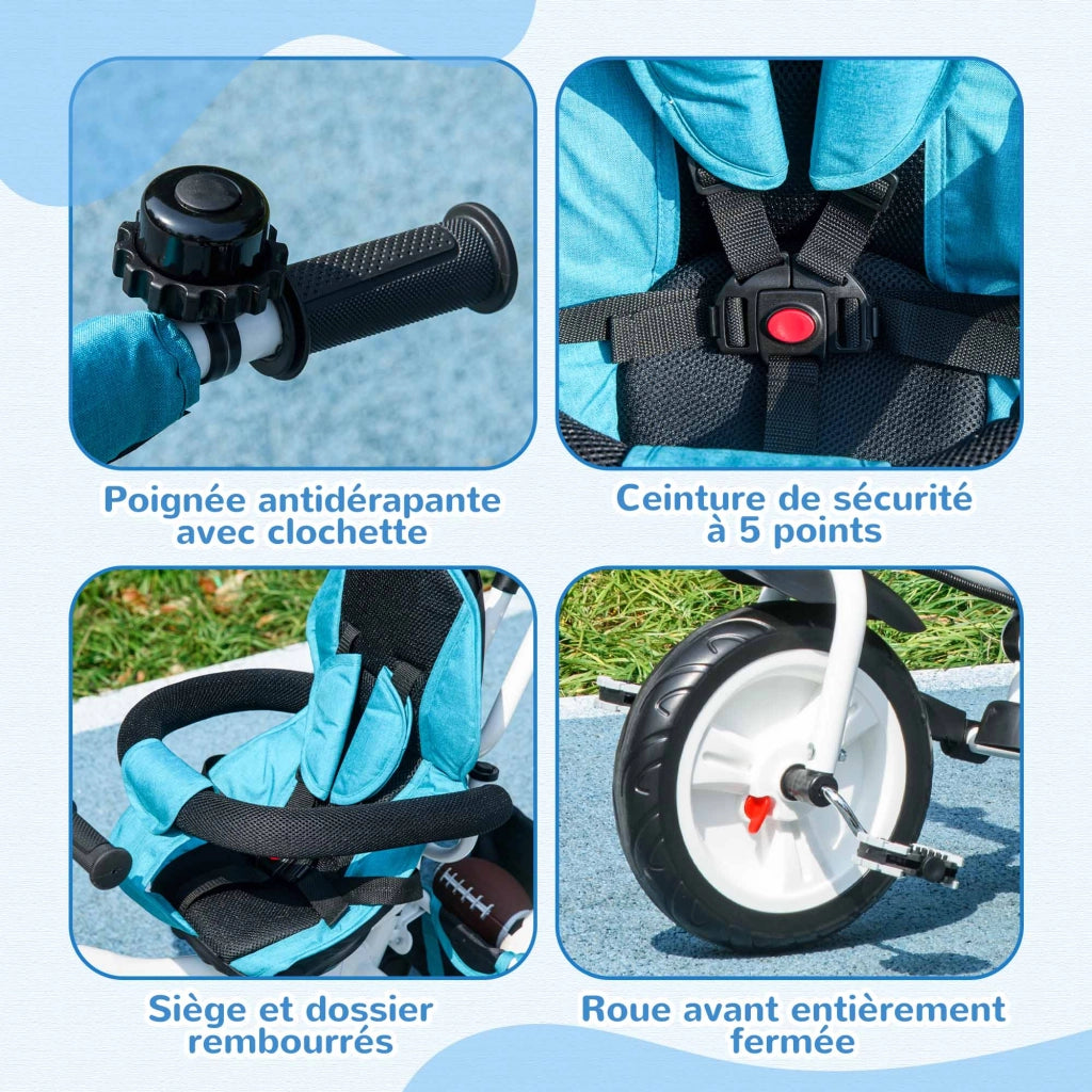 Triciclo 6 in 1 per Bambini con Capote e Cintura di Sicurezza ¨C ZephMum ¨C 1-5 Anni, Blu