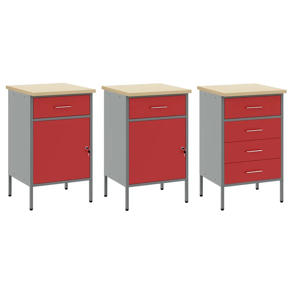 Mobile da lavoro 8 pcs Rosso Legno ingegnerizzato e acciaio 3321441