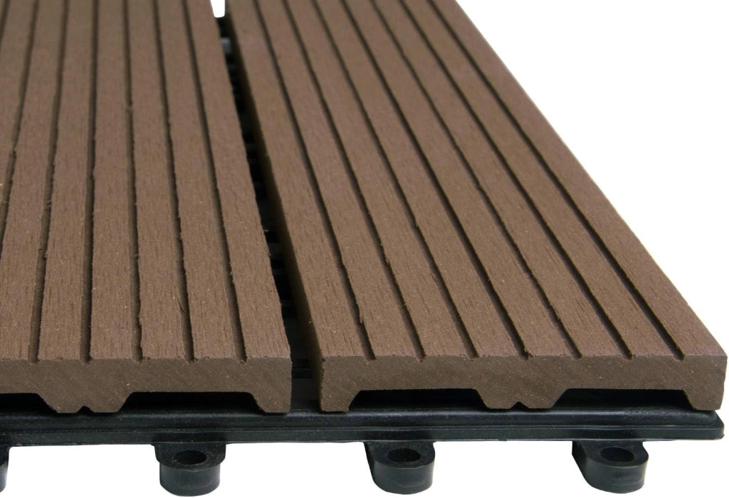 22 pezzi DIY Piastrella da giardino Terrazza Mattonelle Pavimento per casa in WPC Doghe Legno 30x30 cm Caffè-Marrone