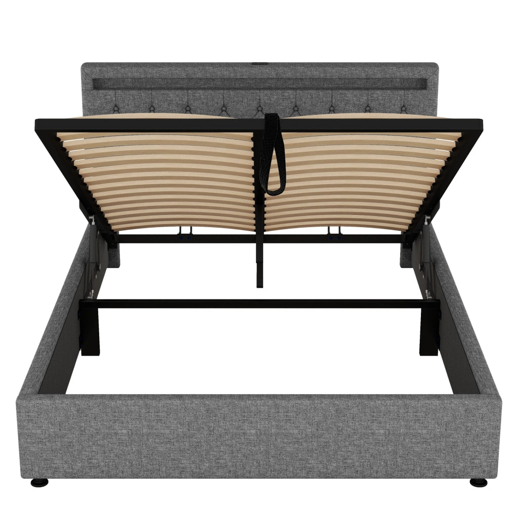 Letto doppio imbottito 160x200cm con riporzione; USB e tipo C in grigio
