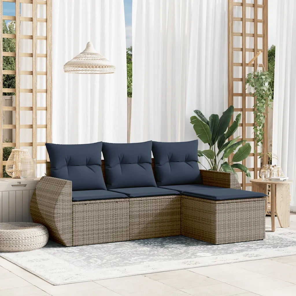 Set Divani da Giardino 4 pz con Cuscini Grigio in Polyrattan 3221270