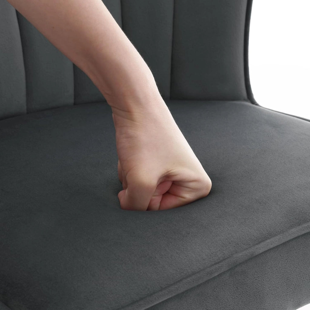 2 Sgabelli da Bar con Schienale, Sedie con Poggiapiedi, Sgabelli Regolabili in Altezza e Girevoli, Forma a Conchiglia, in Velluto e Metallo, Grigio Scuro