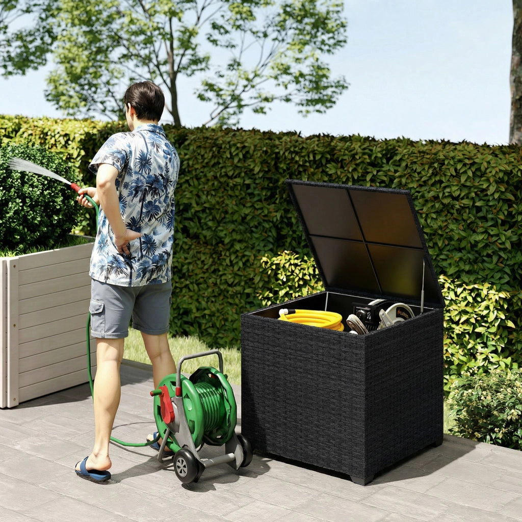 Cassa per Esterno in Rattan da 253L con Cerniera Idraulica ¨C Zephmum ¨C Nero
