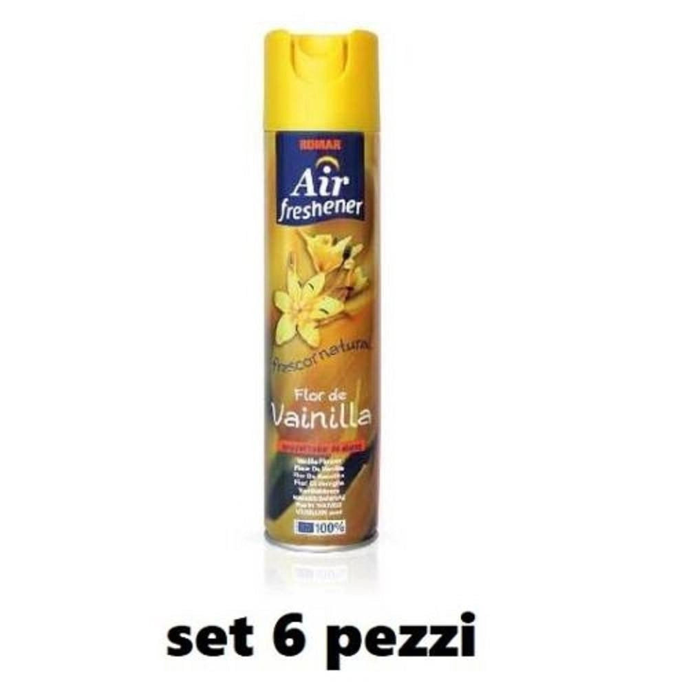 Trade Shop - Set 6 Pz Deodorante Per Ambiente Spray Profumo Casa Fresco 300ml Vaniglia -