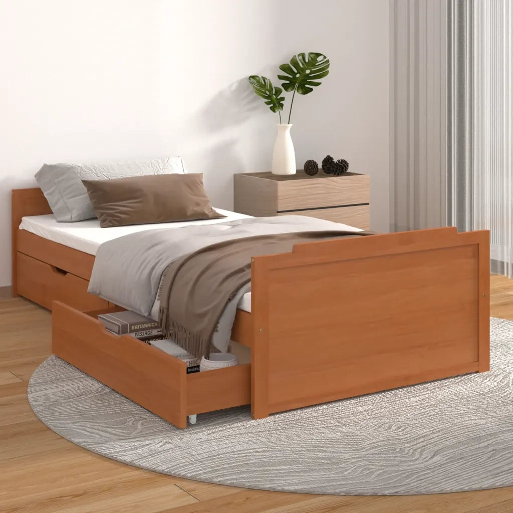 Giroletto Ambra con Cassetti Legno Massello di Pino 90x200 cm
