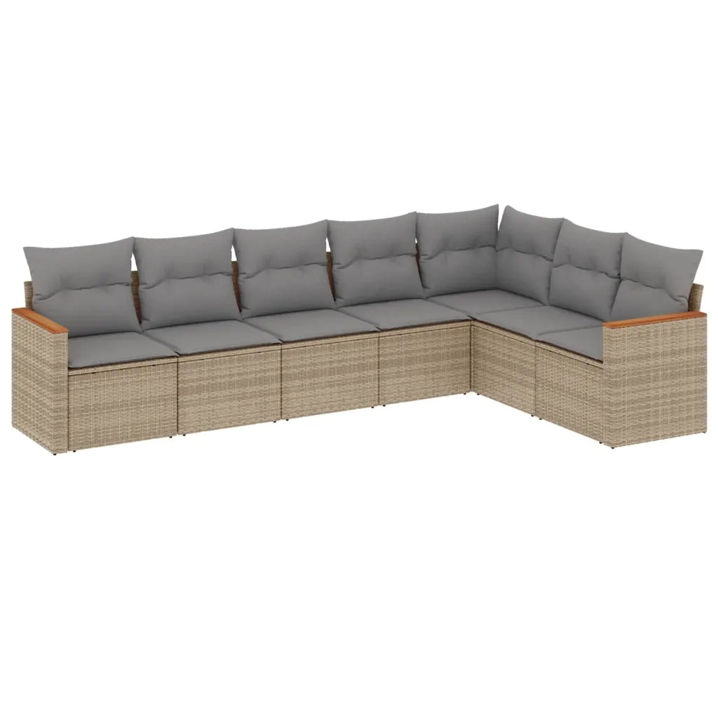 Set Divani da Giardino 7 pz con Cuscini Beige in Polyrattan 3258433