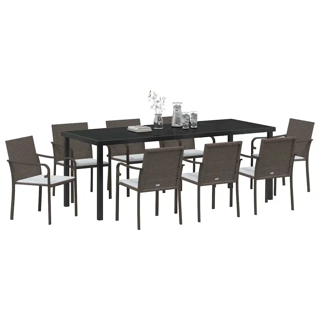 Set da Pranzo per Giardino 9 pcs Marrone e Nero Rattan in PE 3379050