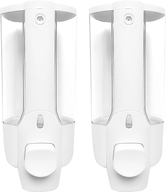 Dispensatore di sapone per parete, 350 ml pompdispensatore, dispensatore di disinfettante, dispensatore di detersivo per piccoli utensili da bagno, doccia, lavabo (bianco, 2)
