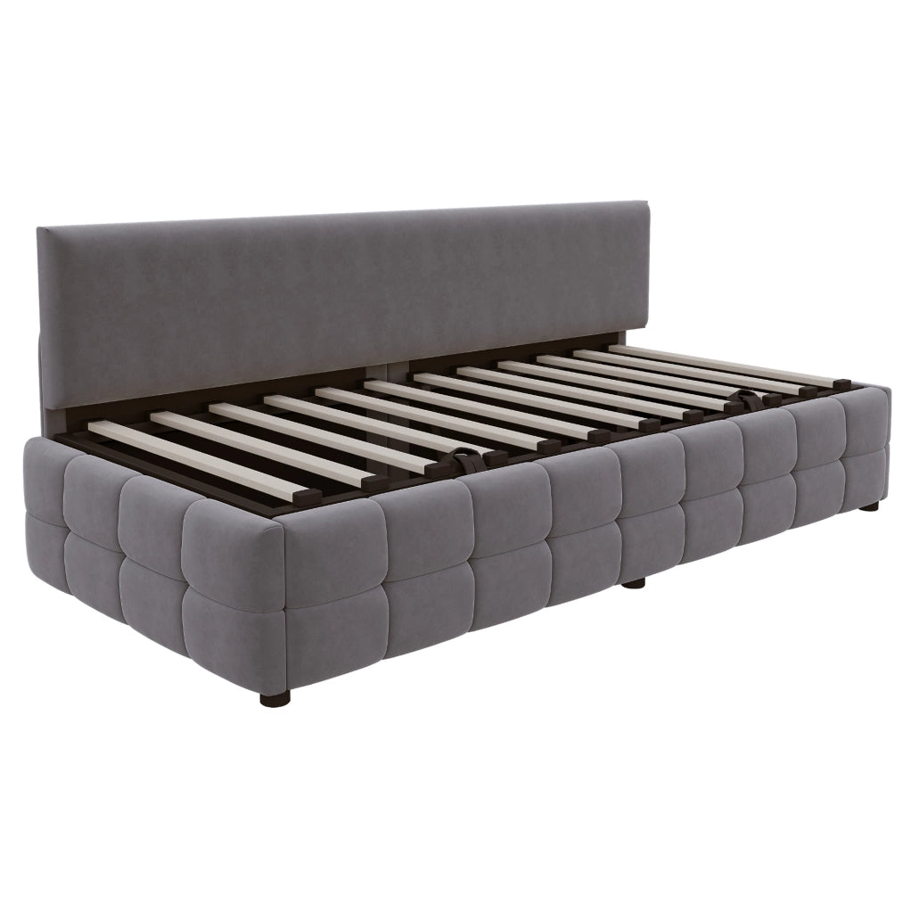 Letto singolo imbottito con contenitore idraulico 90 x 200 cm grigio