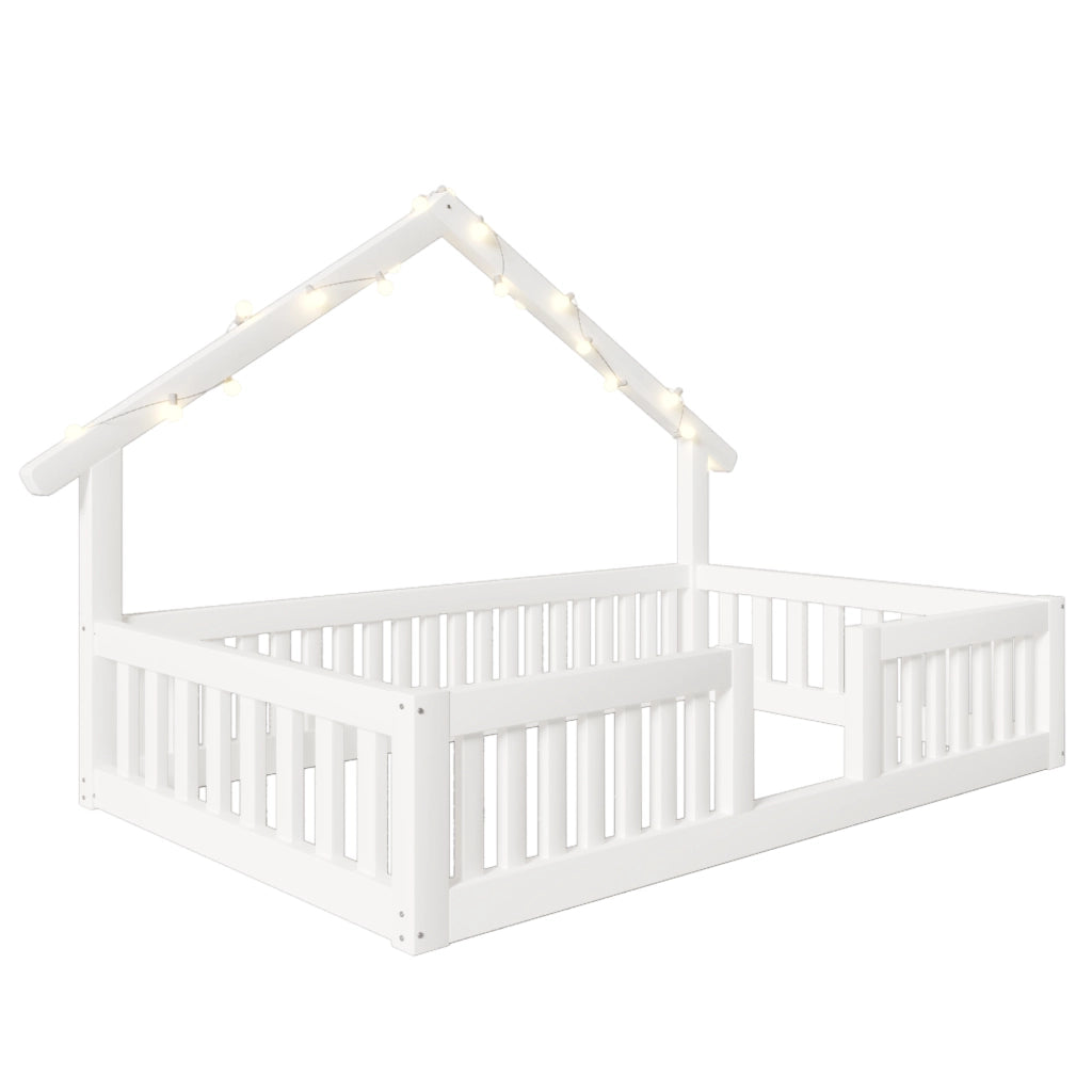 LETTO a casetta 90x200 cm in legno bianco con luci LED