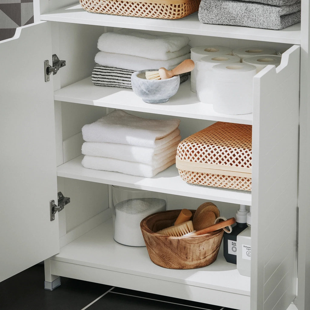 Mobile Da Bagno Armadietto Da Terra Due Ante Doppia Apertura Bianco 70x35x90cm BZR121-W