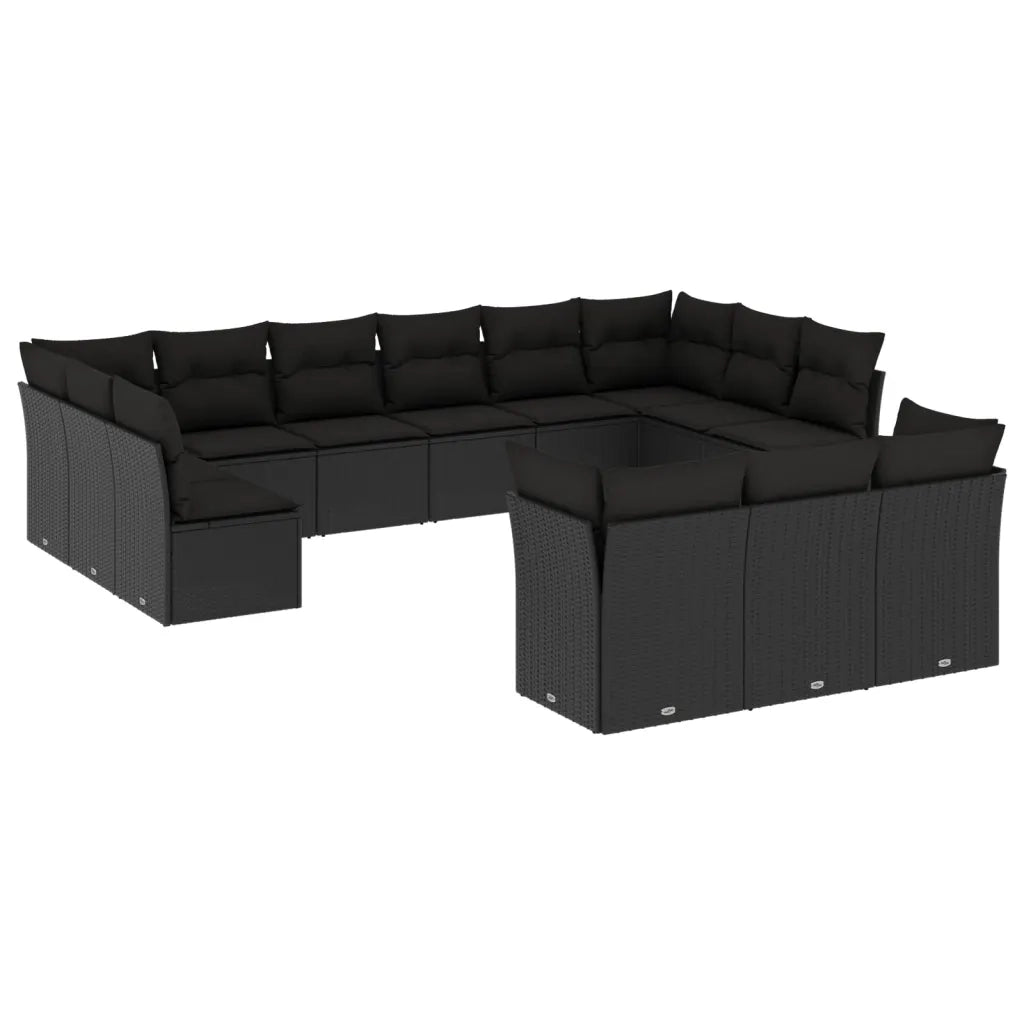 Set Divani da Giardino 13pz con Cuscini Nero in Polyrattan 3218445