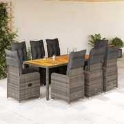 vidaXL Set Bistrò da Giardino 9 pz con Cuscini in Polyrattan Grigio