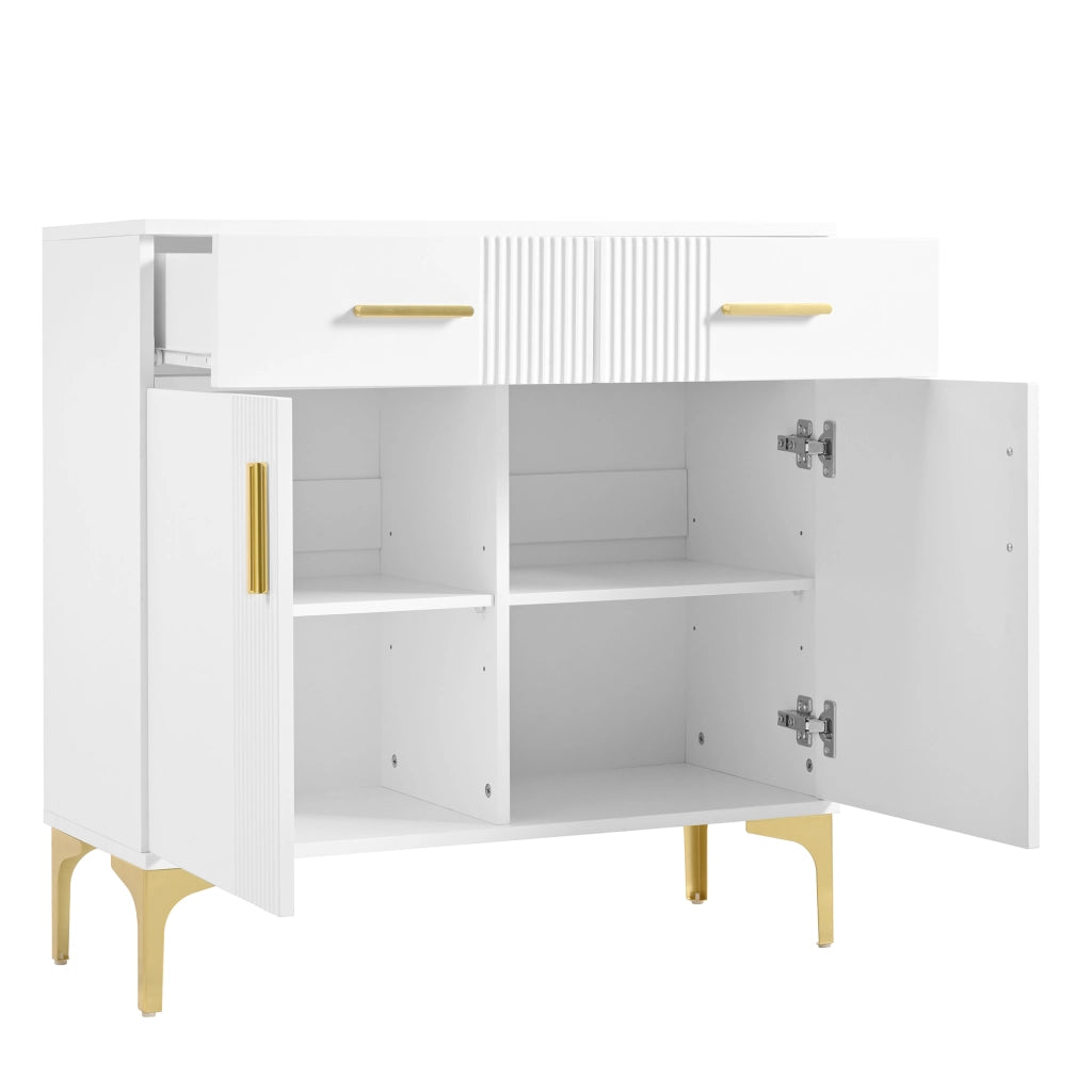 Credenza con 2 ante e 2 cassetti - per soggiorno - in MDF - 80x35x79.5 cm - bianco