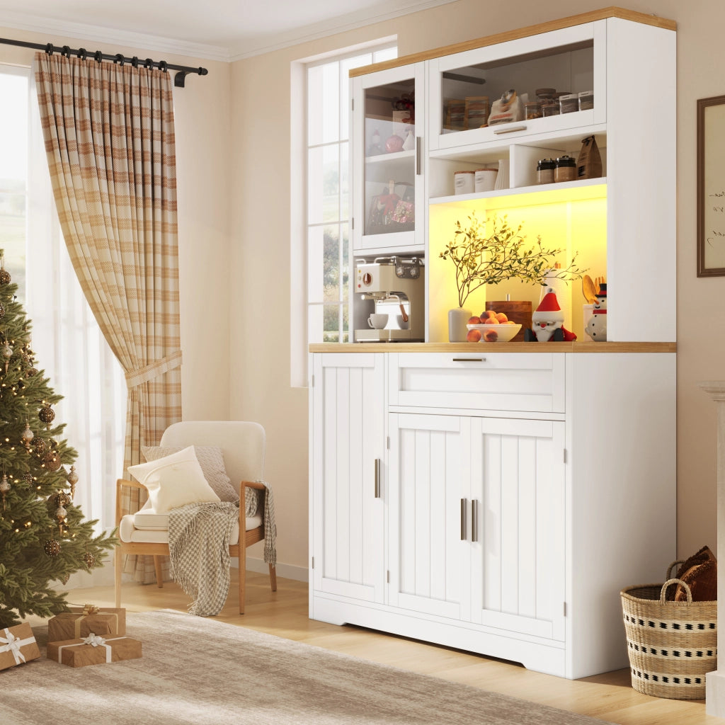 Mobile alto con vetrine, LED USB e app, bianco, 104x40x180 cm