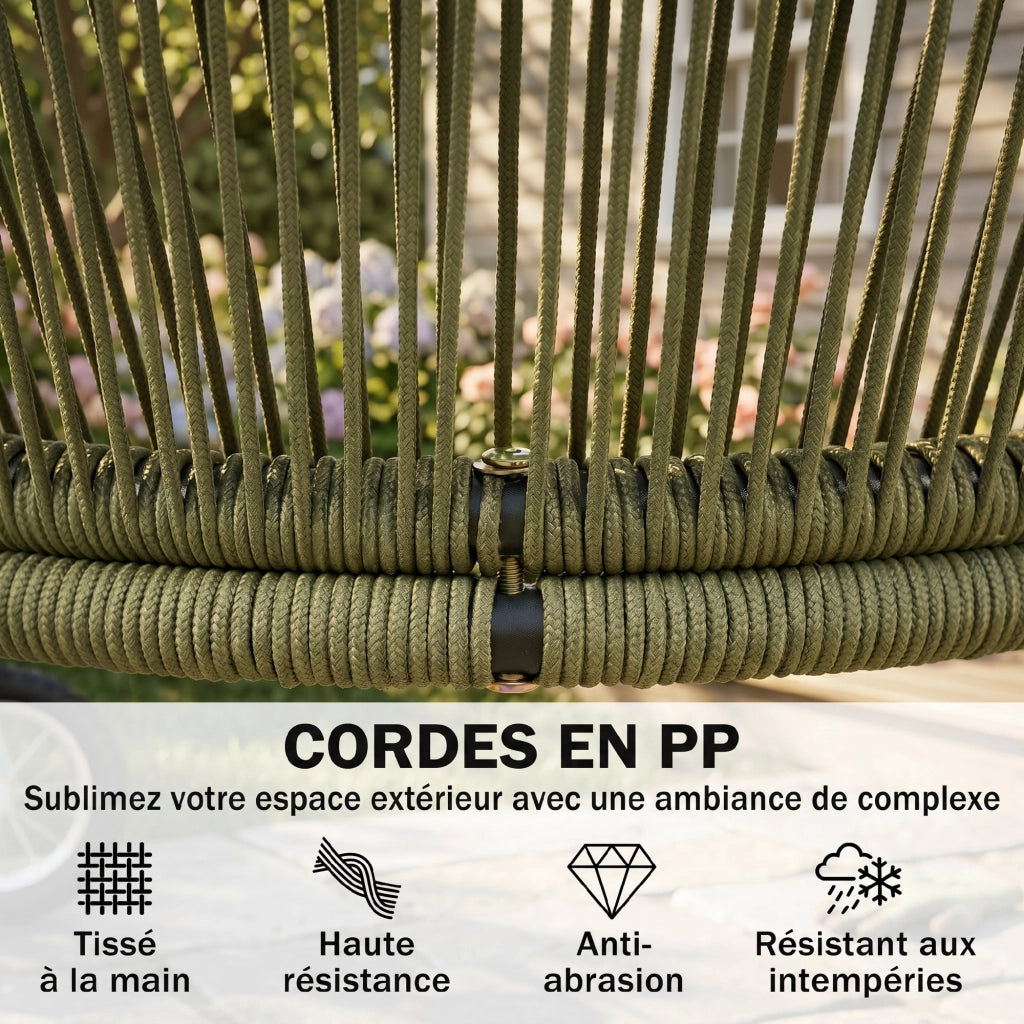 Set Giardino 4 Posti ¨C Zephmum ¨C Divano 2 Posti, 2 Poltrone e Tavolino in Vetro Temperato, Tondi in Polipropilene Intrecciato, Colore Crema