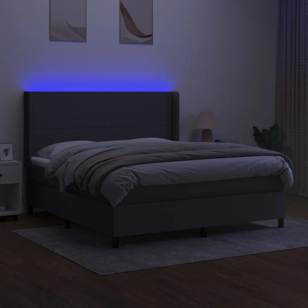 Letto a Molle Materasso e LED Grigio Scuro 160x200cm in Tessuto 3138166