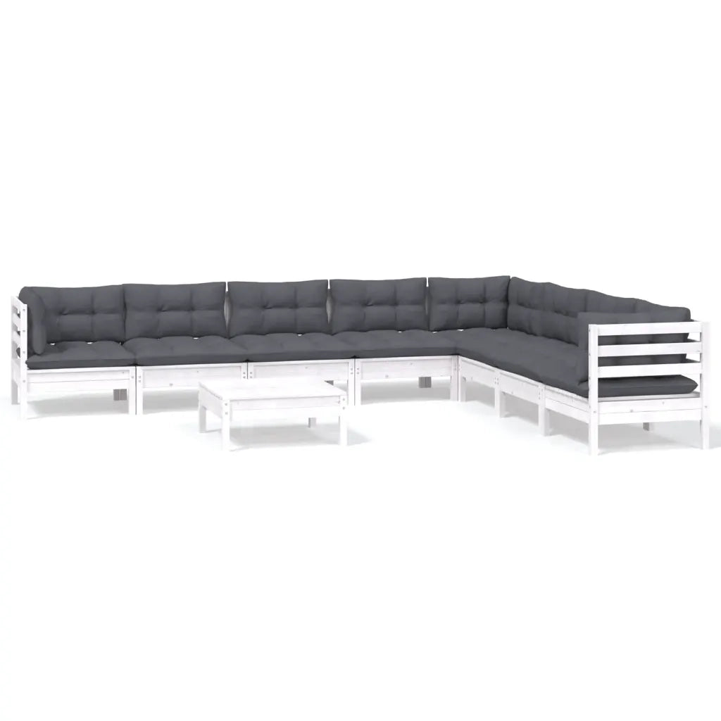 Set Divani da Giardino 9 pz con Cuscini Bianchi Legno di Pino 3096810