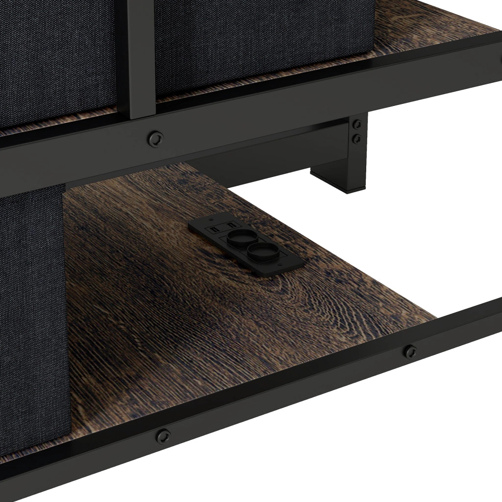 Letto a castello 140x200 cm con scala contenitore e LED in MDF e metallo nero