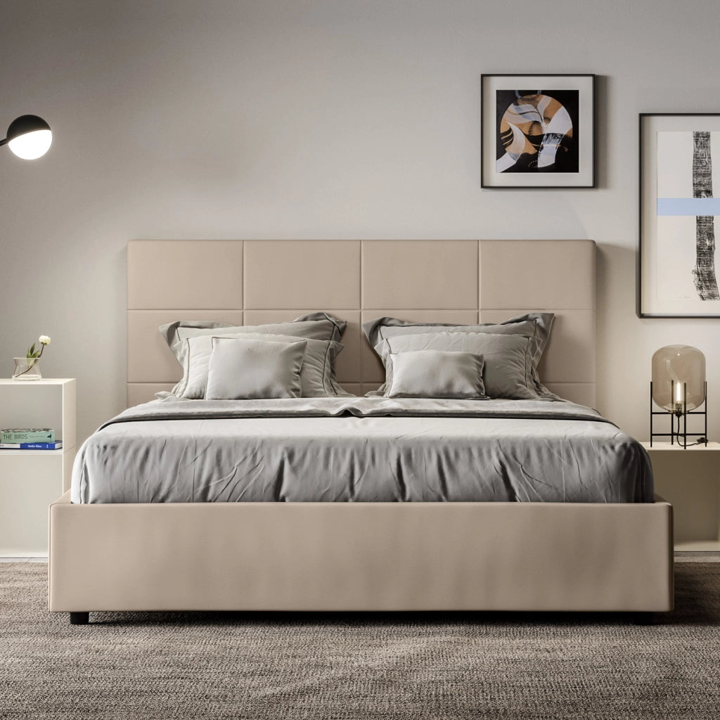 BS COM Letto matrimoniale contenitore doppia alzata imbottito 160x200 similpelle tortora
