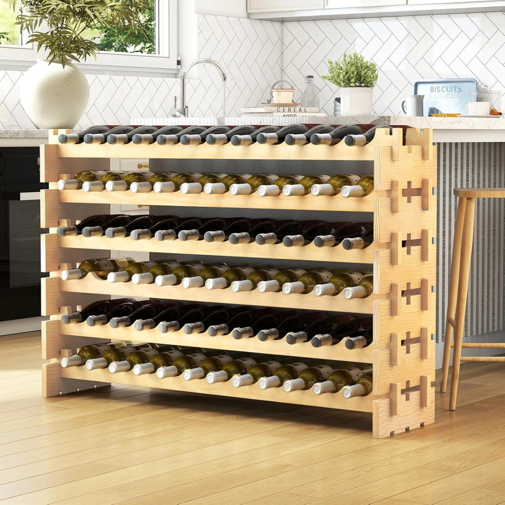 Cantinetta per vini impilabile in legno, portabottiglie per 108 bottiglie, armadietto per vini con 9 livelli, supporto per bottiglie modulare per cucina e bar, scaffale in legno 120 x 29 x 118