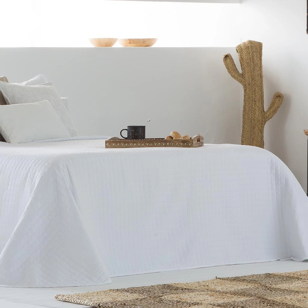 Vassoio in legno dipinto a mano bianco 43x29x6 h