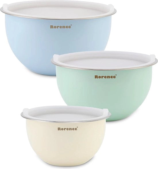 Set di contenitori in acciaio inossidabile con coperchio, set di 3 colorati per la cucina - 1,5 l, 3 l, 5 l