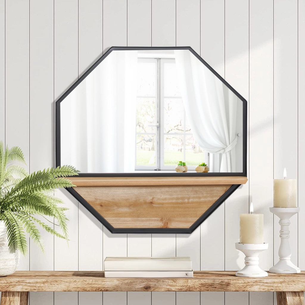 Specchio Ottagonale con Ripiano ¨C Zephmum ¨C Nero 61x61 cm