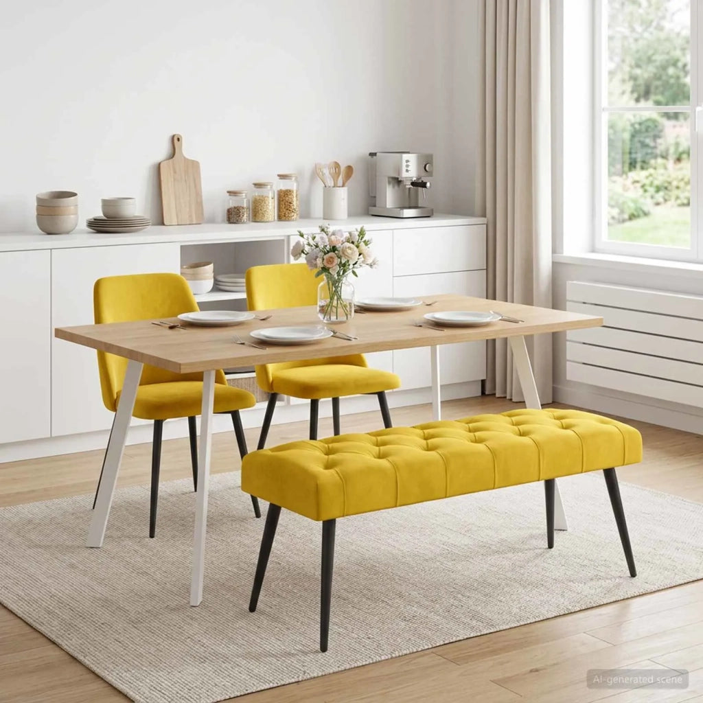 Panchina con bottoni imbottiti Giallo 110 x 40 x 46 cm Velluto 42038578