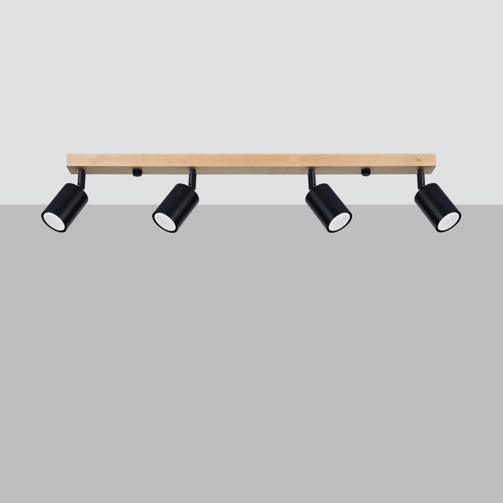 Faretto soffitto barra 4 luci nero/legno GU10 Pure Lume