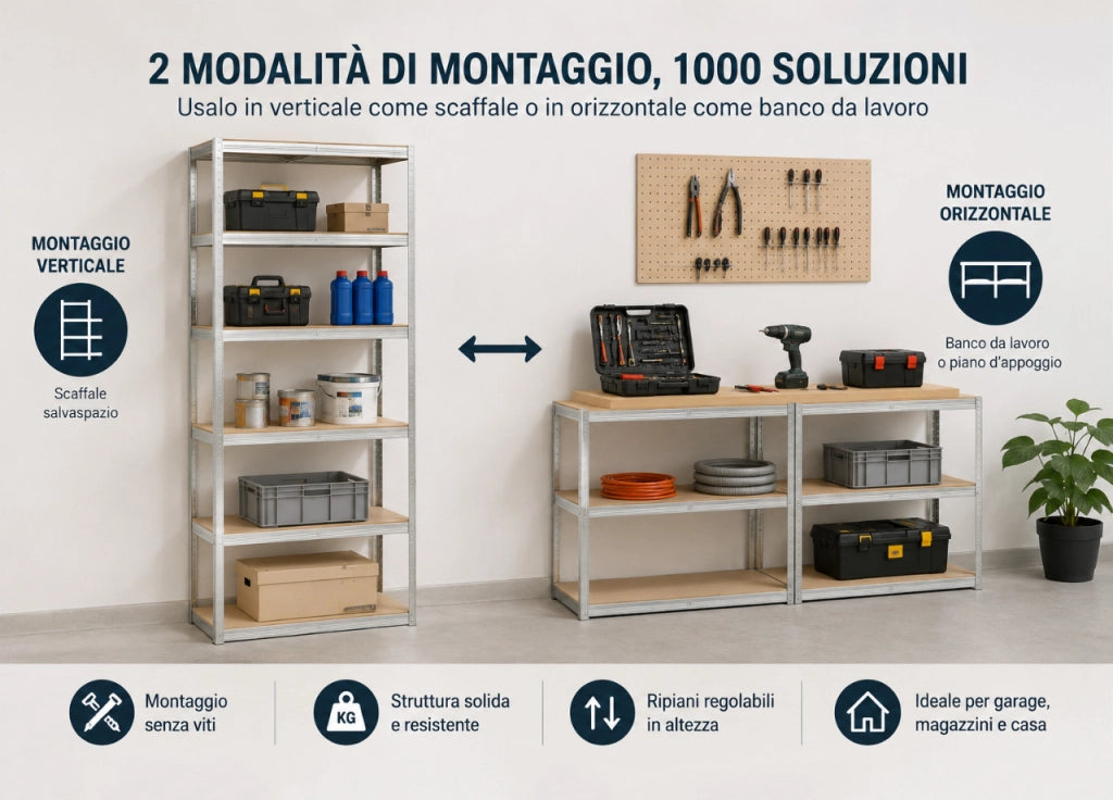 Scaffale In Acciaio Multiuso Con Ripiani Regolabili Alta Portata Storage - 6 Ripiani - Storage