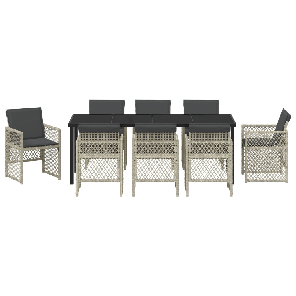 Set pranzo giardino 9 pezzi cuscini Rattan Polietilene grigio chiaro