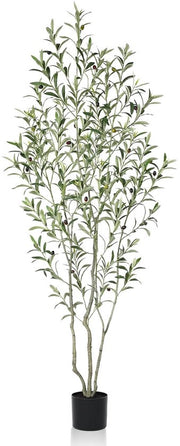 Arbusto in plastica, 180 cm con tronco in legno naturale e frutta realistica per decorazione domestica e uffici - Grande pianta artificiale per interni, 1 confezione