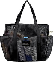 Borsa da spiaggia per donne, 8 tasche, mesh, borsa per spesa, borsa da bagno, XXL, familiare, con cerniera e gancio e gancio rimovibile, borsa da spiaggia, borsa da shopping per spiaggia, acquisto, nuoto
