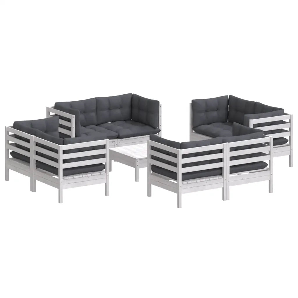 Set Divani da Giardino 9 pz e Cuscini Antracite Legno di Pino 3096065