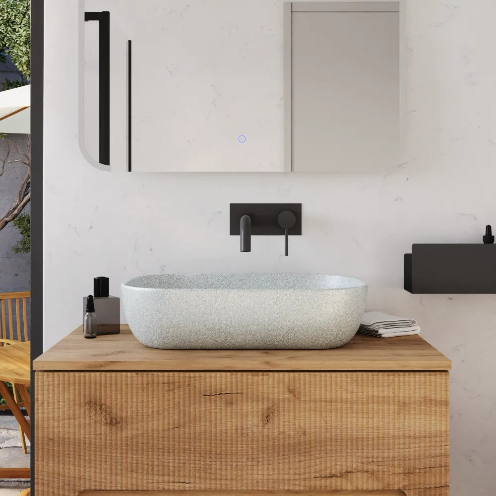 Lavabo da appoggio rettangolare in microcemento 53x35x13 cm bianco | Braies