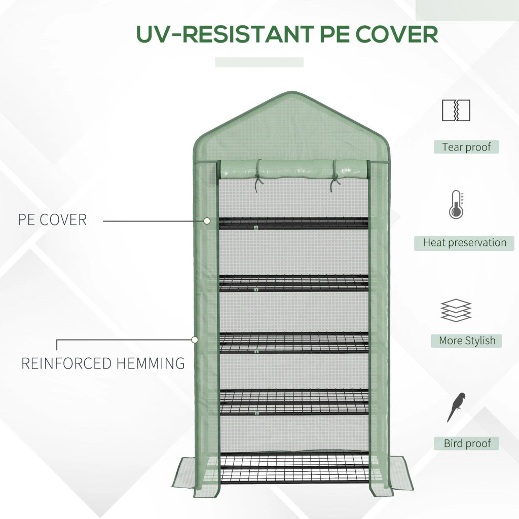 Serra a Casetta a 5 Livelli con Ingresso Avvolgibile 90x49x193 cm in Acciaio e Polietilene Verde