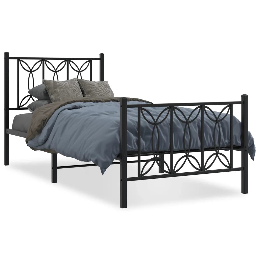 Giroletto con Testiera e Pediera-Struttura Letto Metallo Nero 80x200 cm 884211