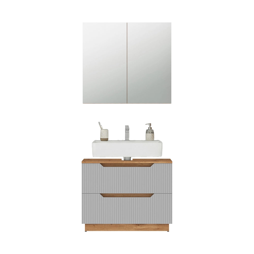 Vicco Set di mobili da bagno Rovere/grigio a righe 2 parti