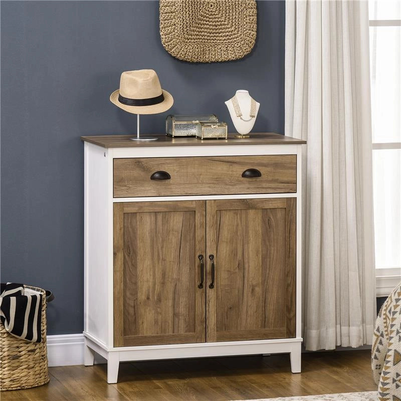 MOBILE MULTIUSO IN TRUCIOLATO CON ARMADIETTO E CASSETTO IN STILE RUSTICO, 78.5X39X89.4CM, BIANCO