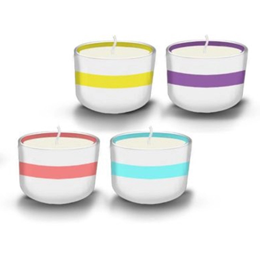 Trade Shop - Set 12pz Candela Citronella 90gr In Ceramica Con Riga Colorata Repellente Insetti 032640 -