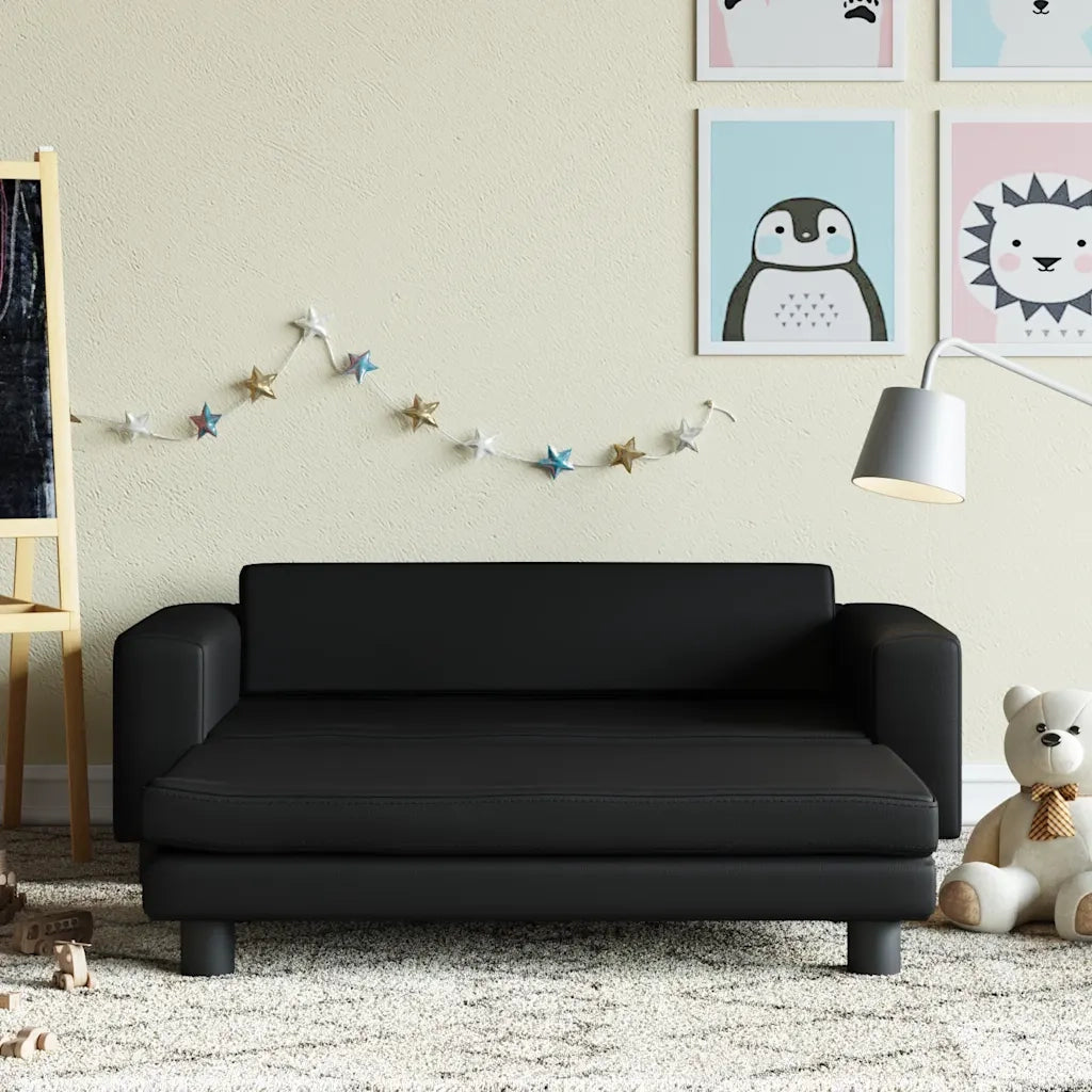 Divano per Bambini con Poggiapiedi-Sofa-Divanetto Nero 100x50x30 cm Similpelle