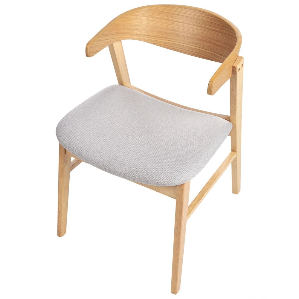 Set di 2 sedie da pranzo in legno chiaro e tessuto poliestere grigio Gambe in legno di gomma Stile retrò tradizionale