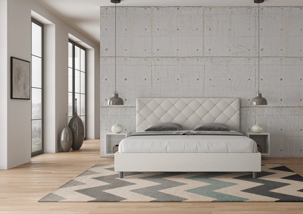 BS COM Letto matrimoniale king size contenitore imbottito 200x200 similpelle bianco