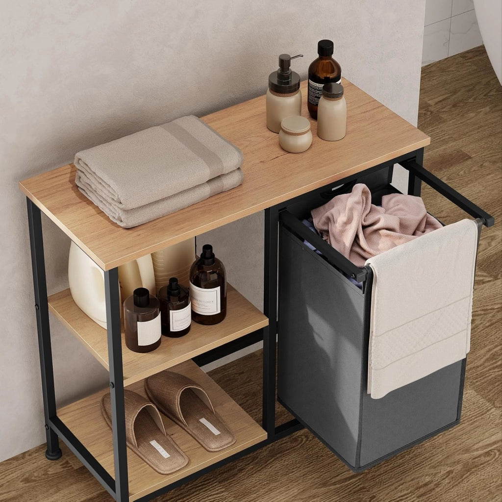 Mobile Bagno con Portabiancheria, Sacco per Bucato Rimovibile, Mobile Lavanderia a 4 Livelli, Cesto per Il Bucato in Tessuto Oxford da 31 L, 70x30x65 cm