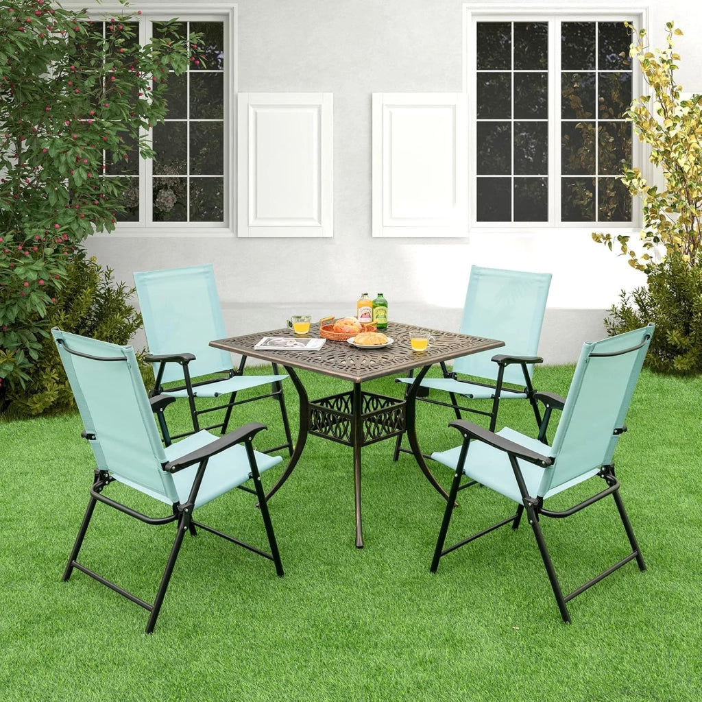 Set di 2/4 sedie pieghevoli da giardino, sedie in tessuto con schienale alto e braccioli, poltrone da balcone con telaio in metallo, portata 150 kg, 65 x 60 x 93 cm (verde x 4)