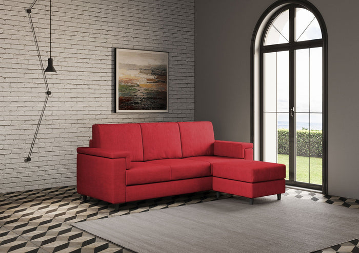 Divano 3 Posti con Pouf 208x155x85 cm Marrak in Tessuto Rosso