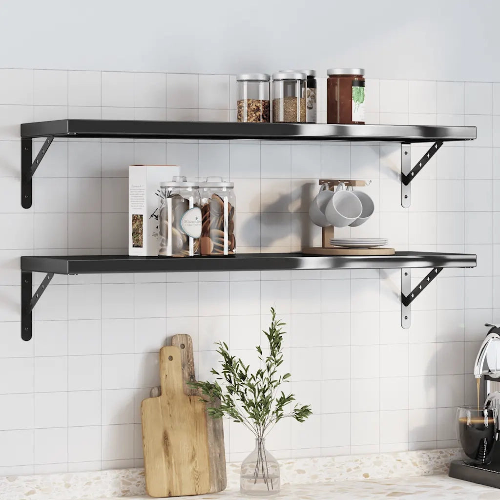 vidaXL Mensole a Muro 2 pz 100x30x3 cm Nero in Acciaio Inossidabile